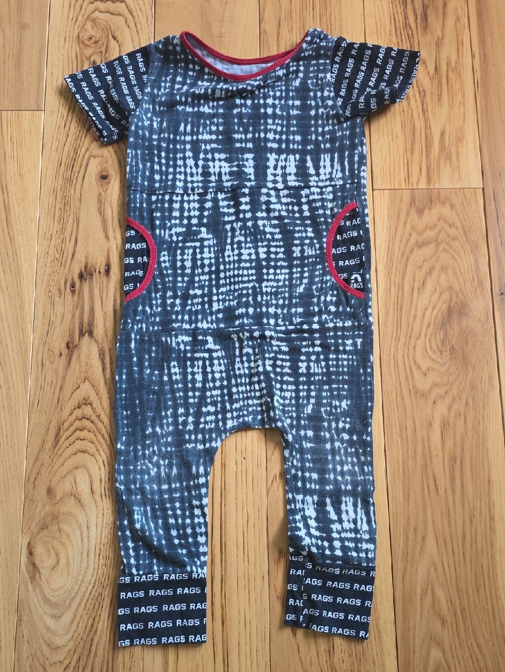 RAGS Tie-Dye-ish Romper With Red Trim